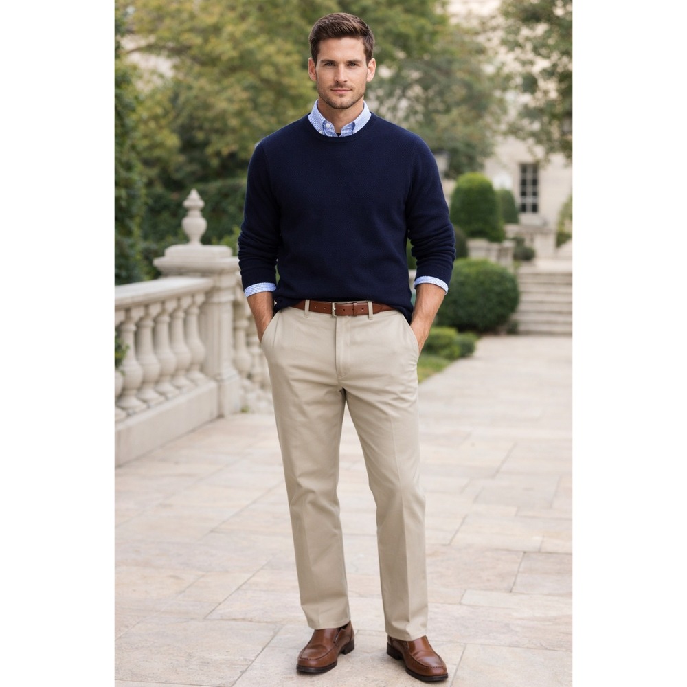Cambridge Classics Chino Pants Men 34x29 Stone Khaki Cotton Old Money Minimalist